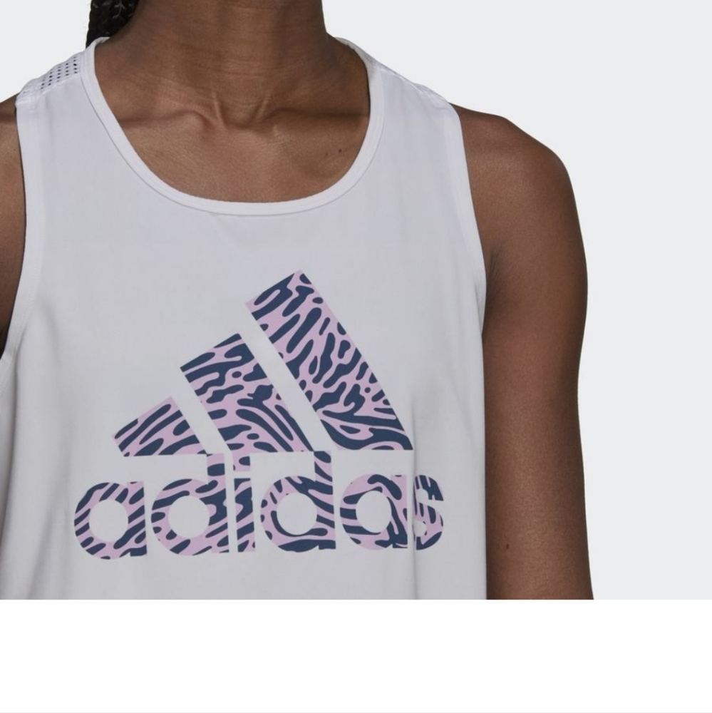 NWOT Adidas White Tank Top x Zoe Saldana AEROREADY Pink & Navy Logo